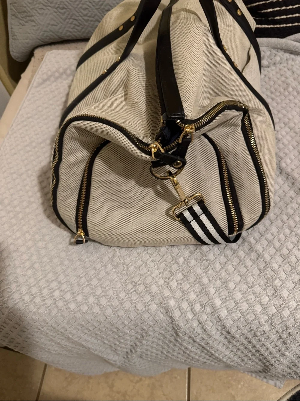 Canvas Convertible Garment Weekender Bag with Black Leather Trim